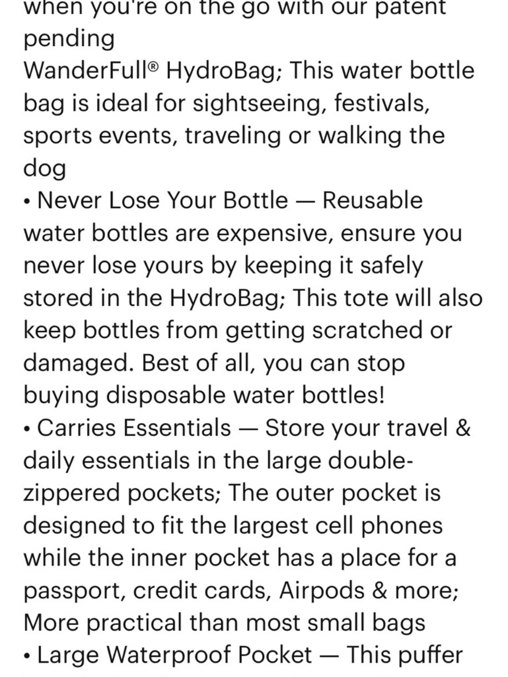 NWT•Wanderfull Hydro Bag•Shiny Black Quilted Sling Belt Bag•Missing Strap - Picture 6 of 7